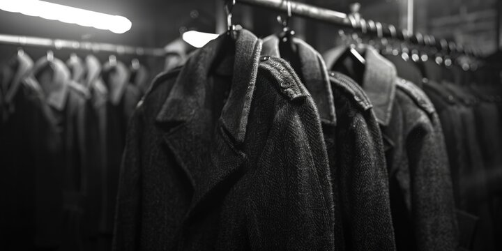 A collection of clothing items hanging on a rack