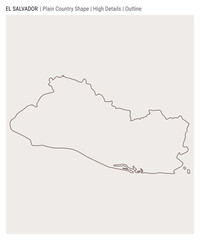 Republic of El Salvador plain country map. High details. Outline style. Shape of Republic of El Salvador. Vector illustration.
