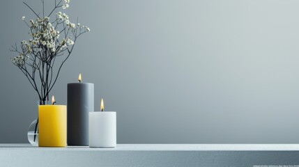 artistic vibrant yellow only one candles and candlesticks minimalist style and grey creative silhouette minimalist pose clean white background in clean studio lighting product photography 32k