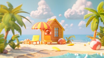 Obraz premium 3D Illustration of beach chairs