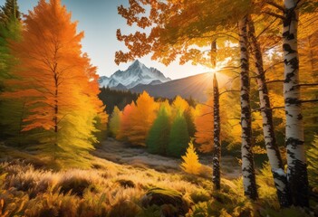 majestic snow covered peaks viewed from within woodland glade, mountain, forest, clearing, snowcapped, trees, wilderness, landscape, nature, scenic, serene