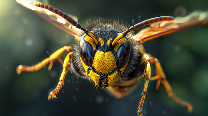 Fototapeta premium Macro of a flying wasp