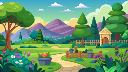 Naklejka premium animation-landscape--garden