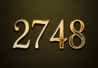 Old gold effect of 2748 number with 3D glossy style Mockup.	