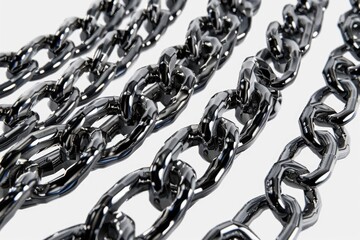 A close-up shot of multiple chains lying on a table, ideal for use in scenes where metalwork or mechanical components are featured