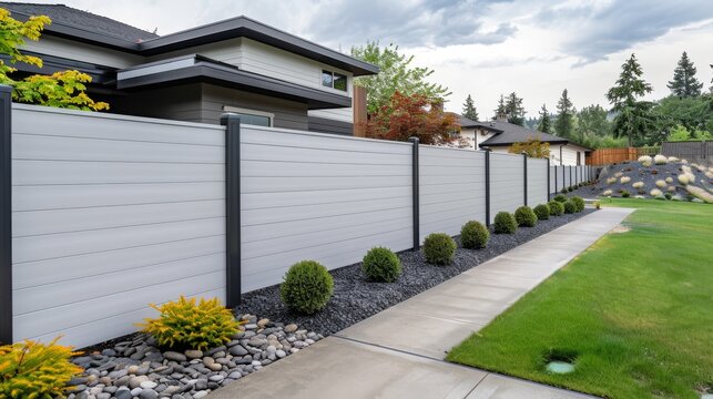 Vinyl privacy fencing around modern homes