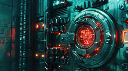 Fototapeta premium A close-up view of a machine with bright red lights shining brightly