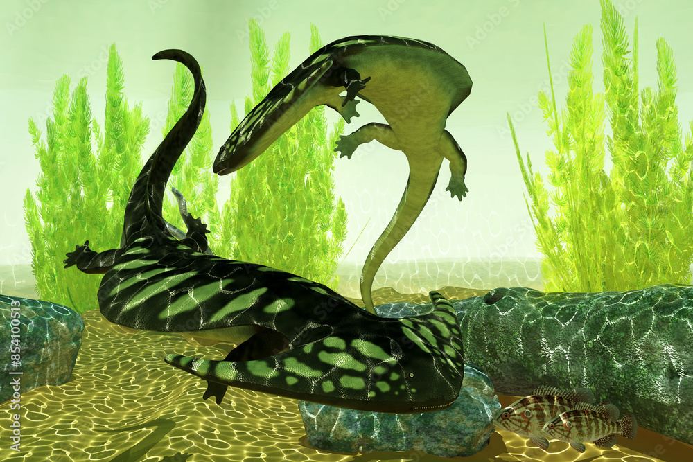 Wall mural diplocaulus underwater - diplocaulus was an amphibian tetrapod that lived in the permian and carboni