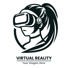 Woman with a ponytail wearing a VR headset, in a sleek and modern design