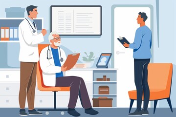 Doctor consulting a senior patient at the clinic, Doctor Consulting a Senior Patient, Comprehensive Care at the Clinic, Expert Medical Consultation for Senior Patients, Ensuring Health and Wellness at