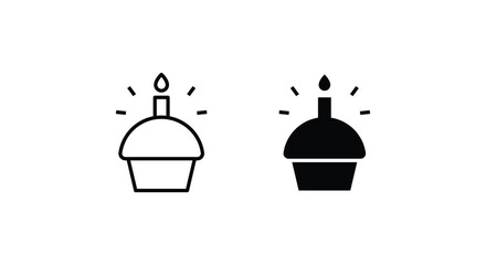 Cupcake with a birthday candle. Festive bakery treat. muffin icon illustration confectionery icon button, vector, sign, symbol, logo, illustration, editable stroke, flat design style isolated
