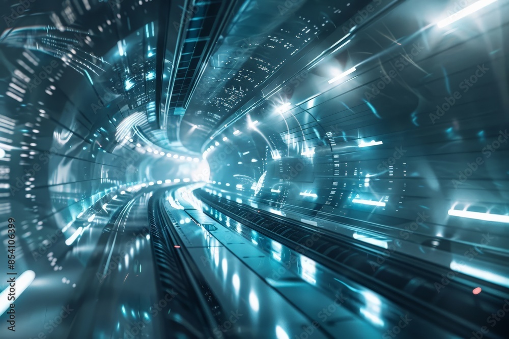 Leinwandbilder an abstract high-speed data tunnel with streaks of blue light conveying speed and advanced technolog