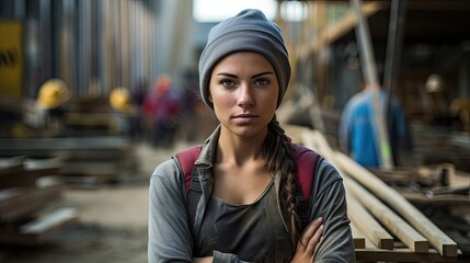 Fototapeta premium Female construction worker on a building site