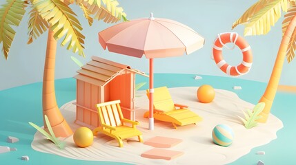 Obraz premium 3D Illustration of beach chairs