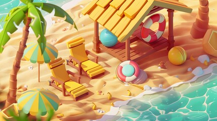 3D Illustration of beach chairs