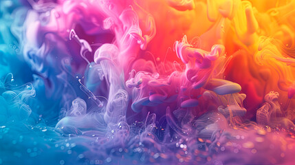 Obraz premium Colorful abstract smoke design with a gradient of pink, blue, purple, and orange, indoors, daytime. Concept of creativity and vibrant energy. Ideal for backgrounds, digital art, and design projects.