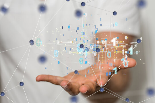 Digital cyberspace with particles and Digital data network connections concept.
