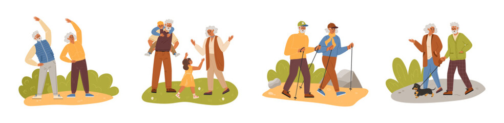 Old senior couple recreation time outdoors isolated scene set