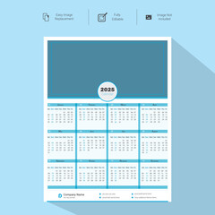2025 Corporate Wall Calendar Template Design.Set of single pages calendar vector design with  print template