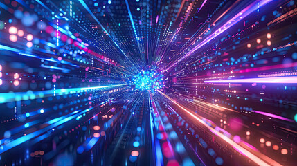 Fototapeta premium Abstract Futuristic Pink Blue Neon Wave Lines on Black Background