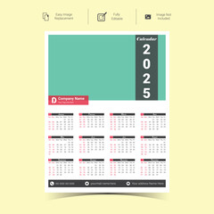 2025 Corporate Wall Calendar Template Design.Set of single pages calendar vector design with  print template