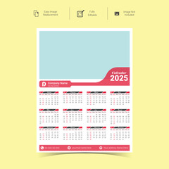2025 Corporate Wall Calendar Template Design.Set of single pages calendar vector design with  print template