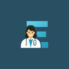 Initial Letter E Doctor icon Logo Design Vector Graphic Emblem Illustration.