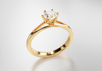 Gold Diamond Ring Isolated On White Background 3D Rendering

