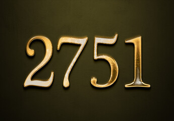 Old gold effect of 2751 number with 3D glossy style Mockup.	