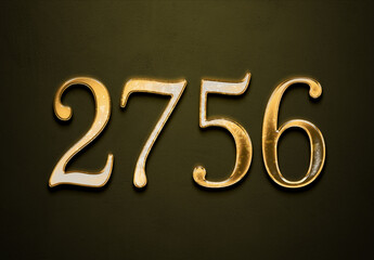 Old gold effect of 2756 number with 3D glossy style Mockup.	
