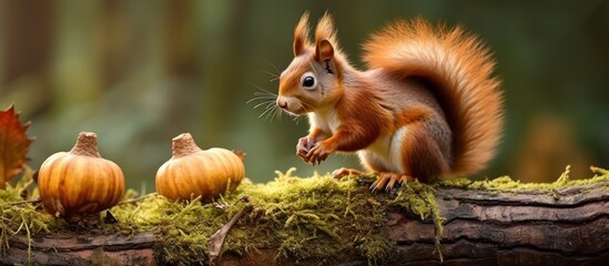 Fototapeta premium Red Squirrel on a Mossy Log
