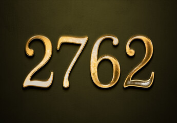 Old gold effect of 2762 number with 3D glossy style Mockup.	
