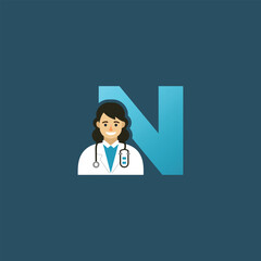 Initial Letter N Doctor icon Logo Design Vector Graphic Emblem Illustration. 