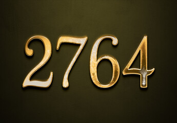 Old gold effect of 2764 number with 3D glossy style Mockup.	