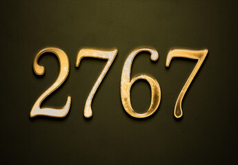 Old gold effect of 2767 number with 3D glossy style Mockup.	