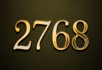 Old gold effect of 2768 number with 3D glossy style Mockup.	