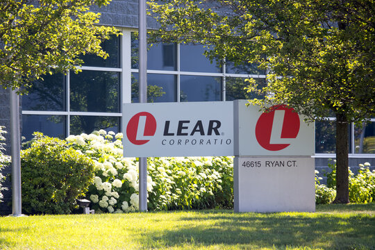 Signage of Lear Corporation in Wixom, Michigan is a Fortune 500 company, manufactures automotive seating and automotive electrical systems.