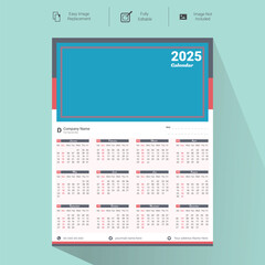 Corporate wall Calendar Template Design for 2025.Set of single pages calendar vector design with  print template