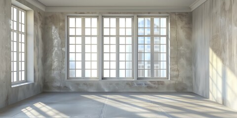 Fototapeta premium room with windows and concrete walls