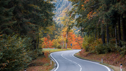 Fototapeta premium Scenic drive in Austrian countryside during autumn time.