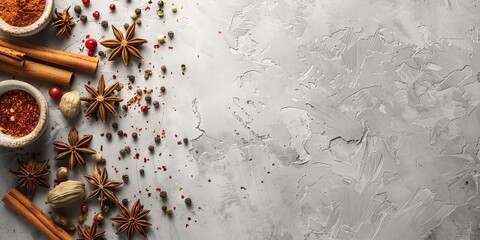 spices scattered on a white background