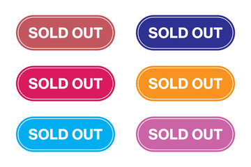Sold out and price tag, sticker, label, sign stamp.  Sold out tag button and label design. Set of colorful stickers, price and offer tag. Sold out colorful stamp text on white background.