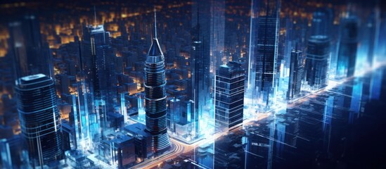 Naklejka premium Cityscape at Night with Futuristic Lights