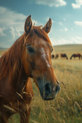Obraz premium Horse standing in a wide meadow.