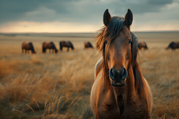 Obraz premium Horse standing in a wide meadow.