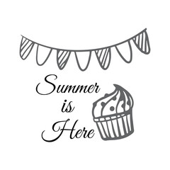 Summer poster. Hand drawn lettering summer is here. Abstract design card perfect for prints, flyers, banners, invitations, special offer and more.