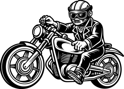 black and white biker riding motorcycle clip art preview