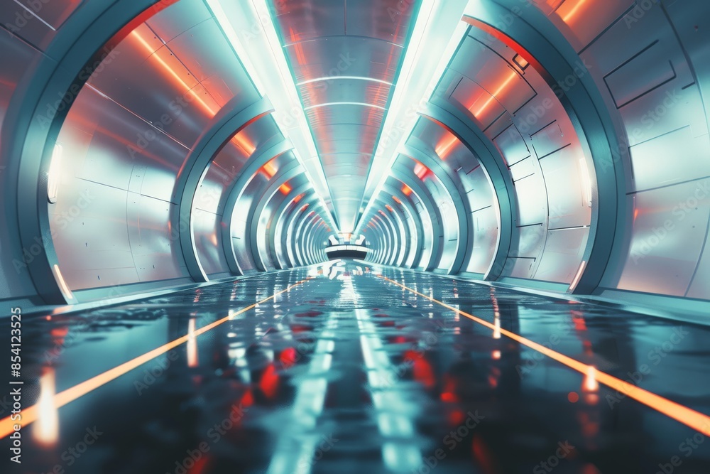 Aufkleber this is a dynamic image of a futuristic tunnel with a vibrant red and blue color scheme, evoking a s