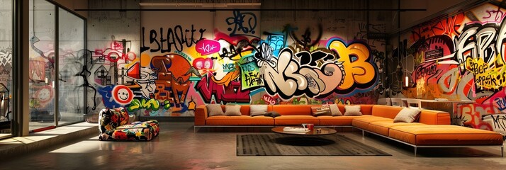 Naklejka premium graffiti living room interior design, 