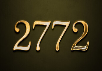 Old gold effect of 2772 number with 3D glossy style Mockup.	